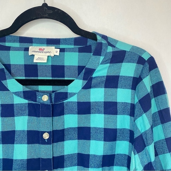 Vineyard Vines Plaid Peplum Button Down Shirt Size 12 - Picture 3 of 11
